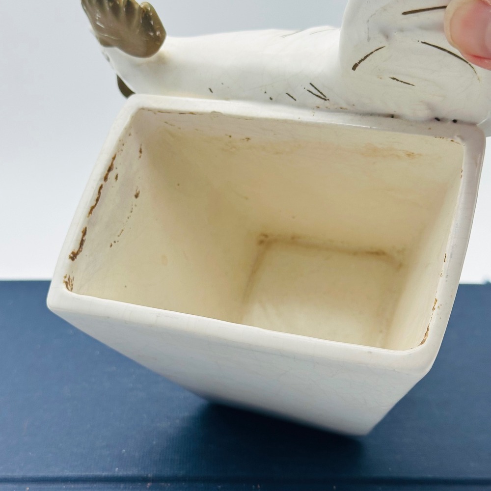 Wales Vintage Ceramic Rooster Planter White Gold Made in Japan - Picture 7 of 9